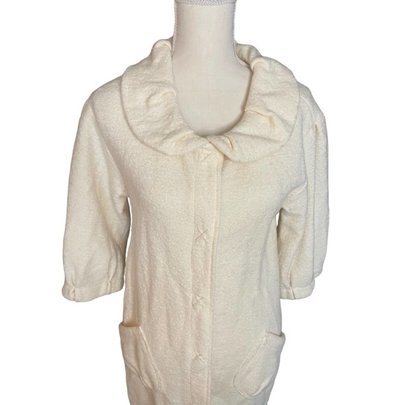 Semantiks Womens Snap Button Sweater Duster 3/4 Sleeve Pockets Size XS Cream - Picture 3 of 13
